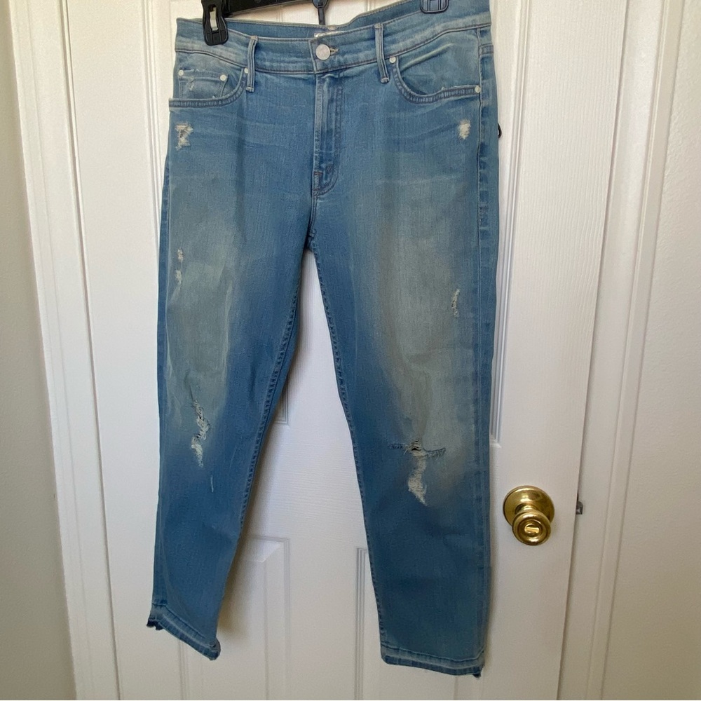 Mother Womens Undone Drop Out Hem Cliffhanger Wash Jeans Blue Size 27 (30x24)